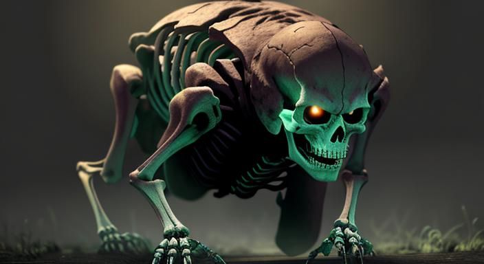 skeleton crawling out of  graveyard background depth with 10...