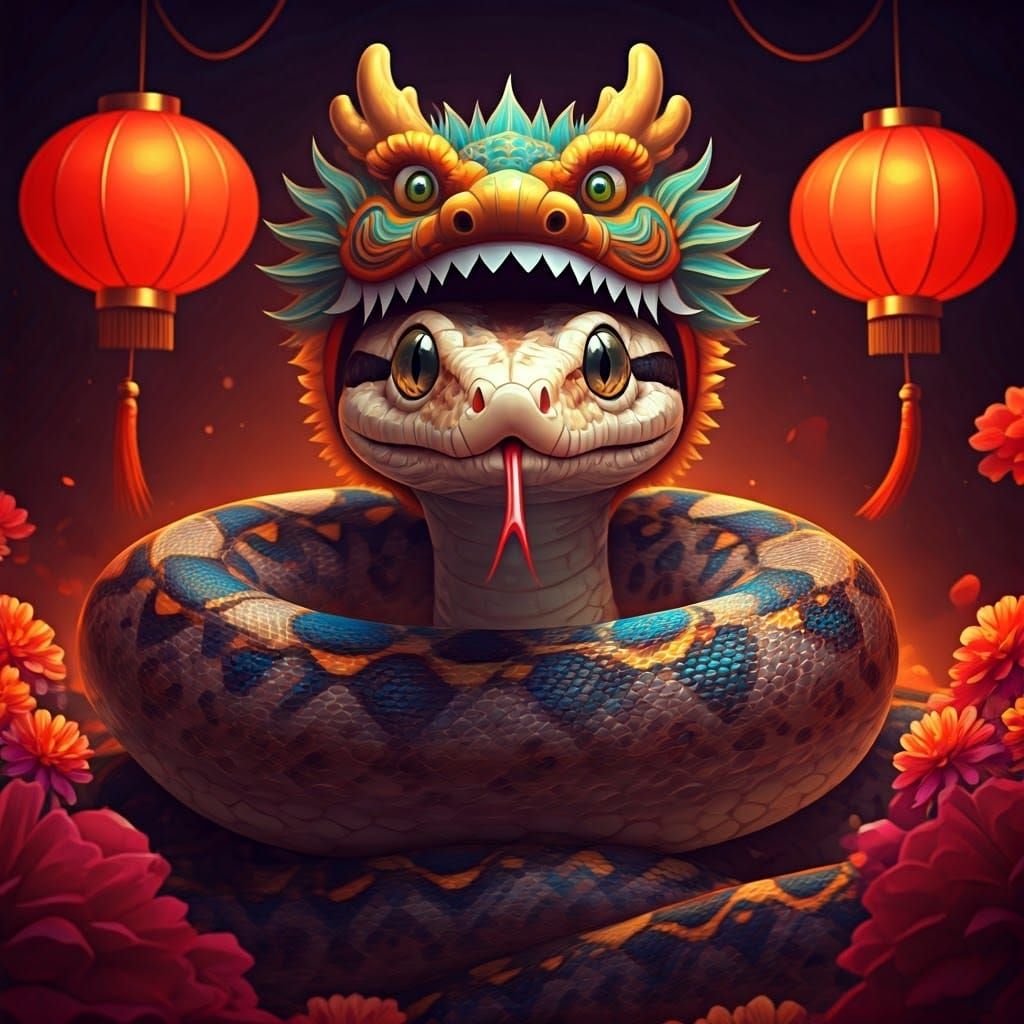 Kawaii Snake Celebrates Chinese New Year in Whimsical Ghibli...