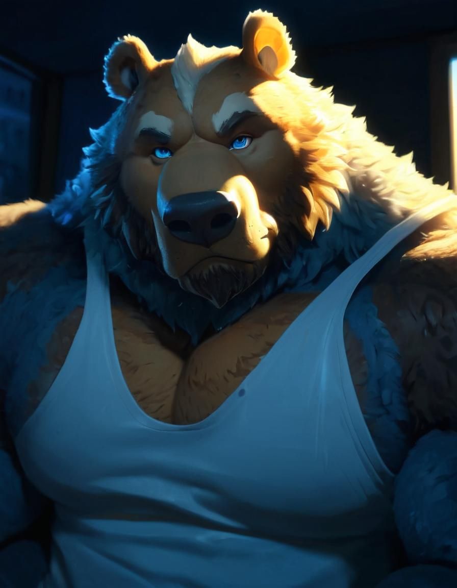 Strong Anime-Style Kodiak Bear in Relaxing Pose