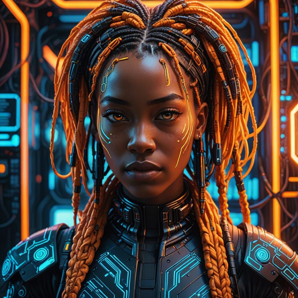 Hyper-Realistic Futuristic Portrait of a Black Woman with Cy...