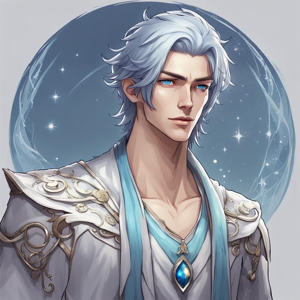 Celestial Sylph Gabriel Stormcaller: Ethereal Male Portrait