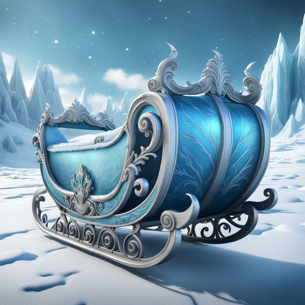 Ice Blue and Silver Santa's Sleigh at North Pole