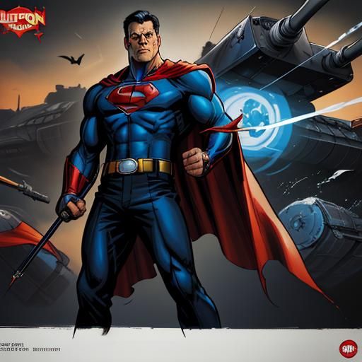 Superhero and Tank in Comic Book Art Style