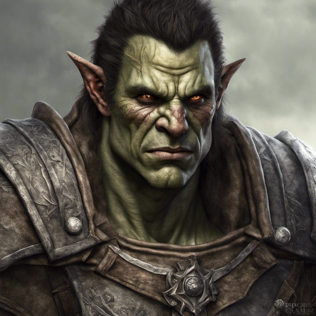 Hyperrealistic Half-Orc Warrior with Electric Morningstar