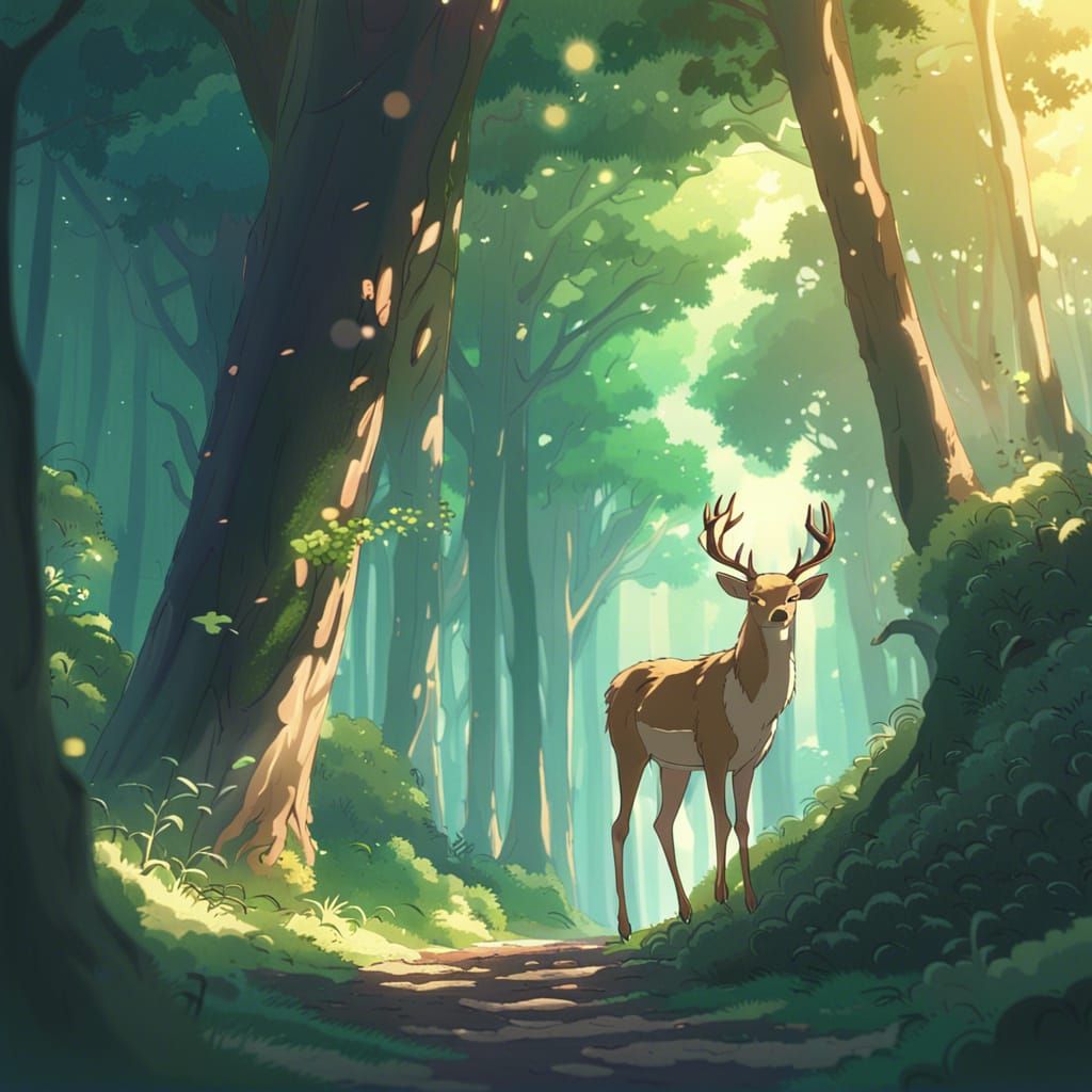 Anime Deer In A Forest