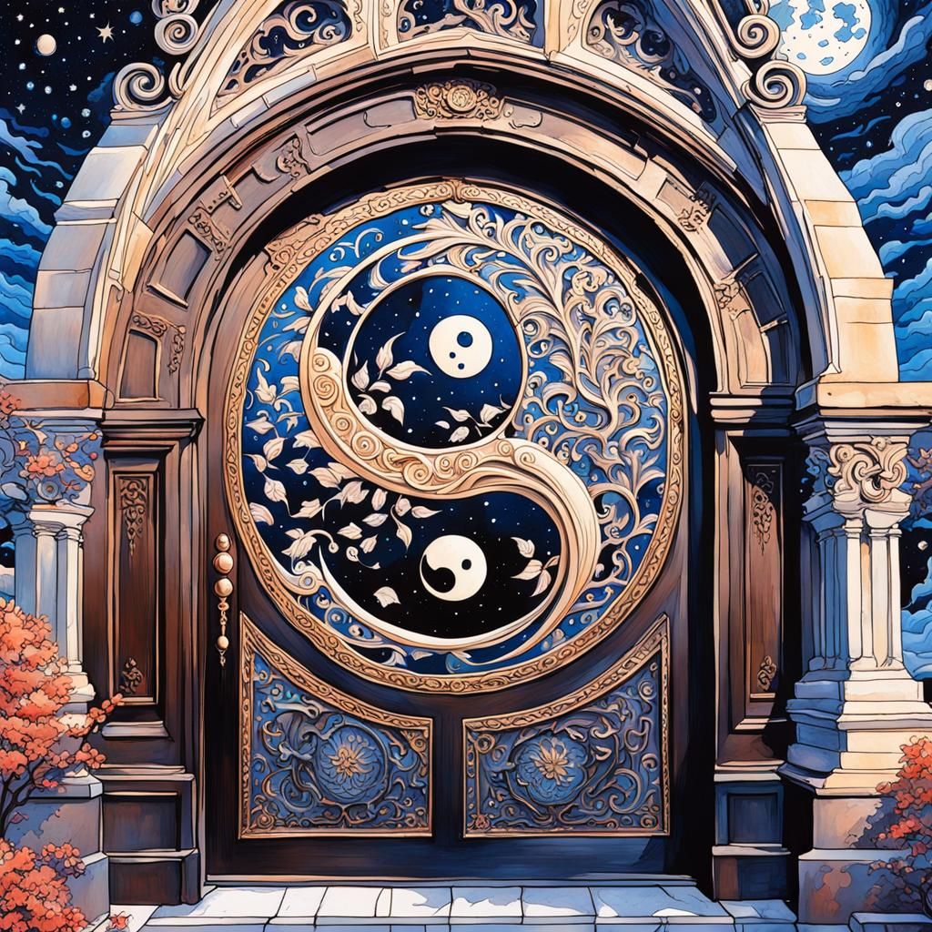 High Gothic Ying Yang Symbol Under Starry Night