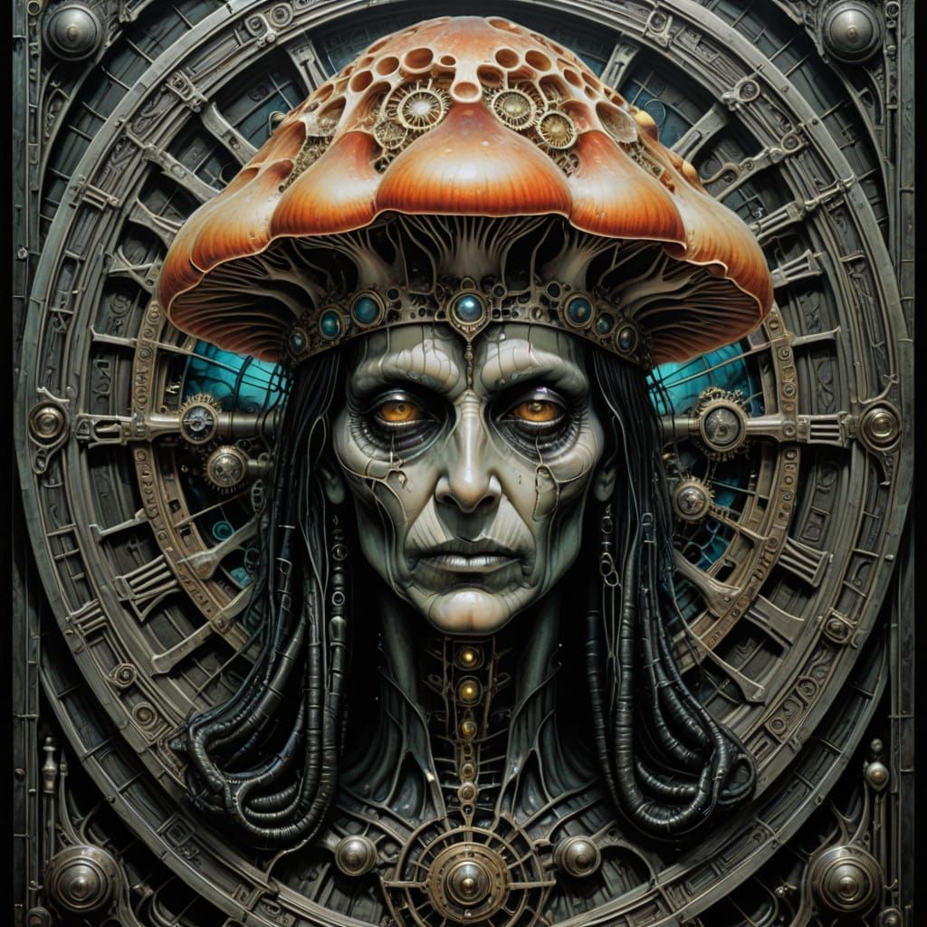 Cyberpunk Hierophant Tarot Card Portrait with Cathedral