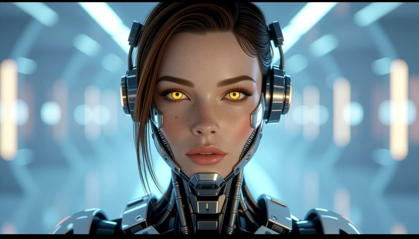 Futuristic Android Woman with Glowing Eyes