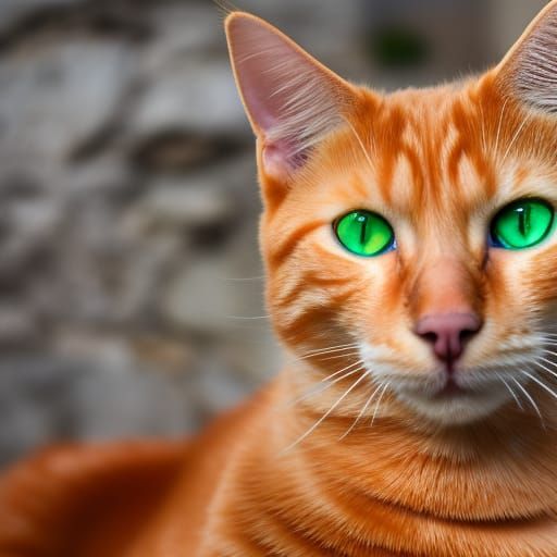 Orange Tabby Cat with Green Eyes on Rock