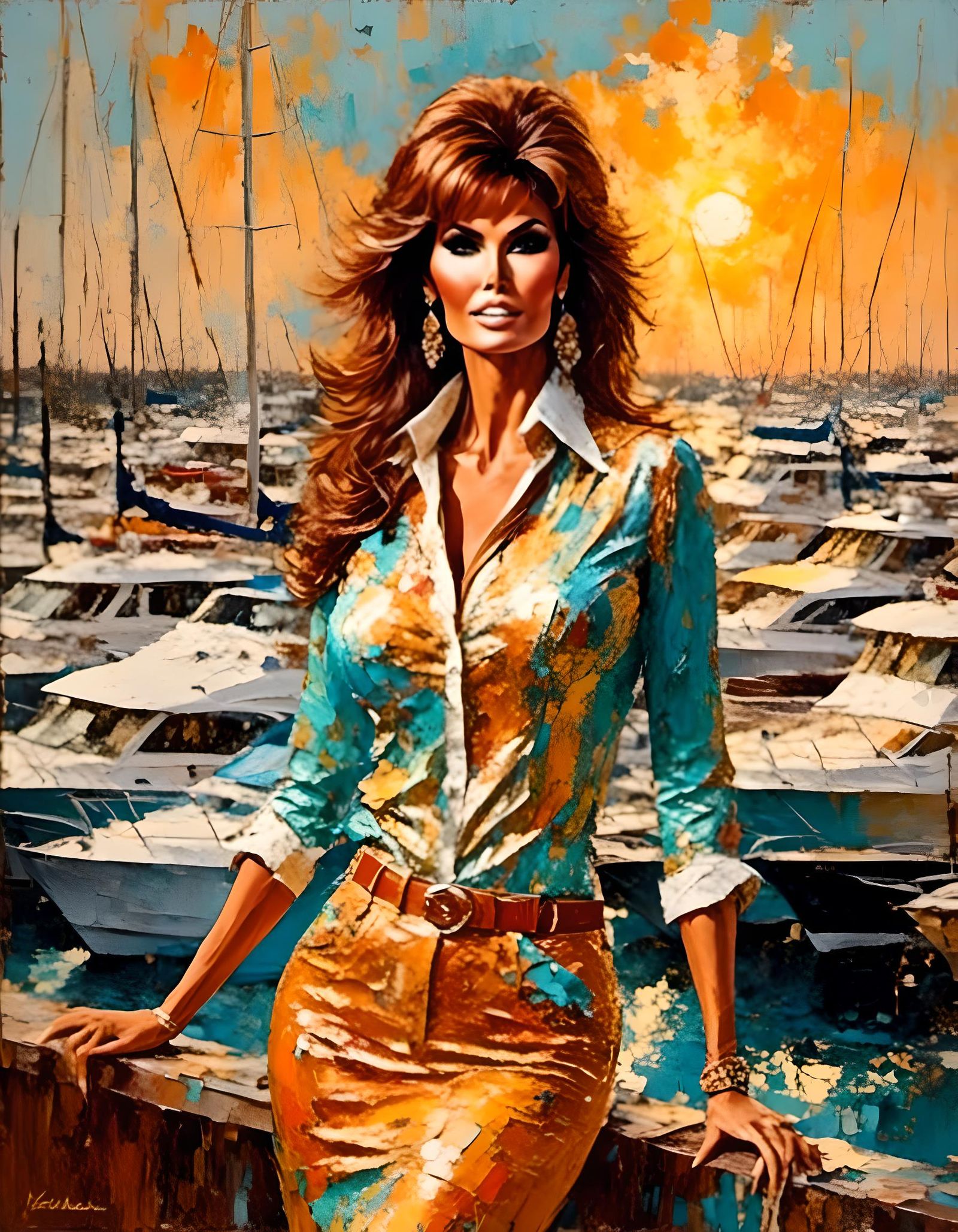 Raquel Welch at Sunset: An Impressionist Impasto Painting