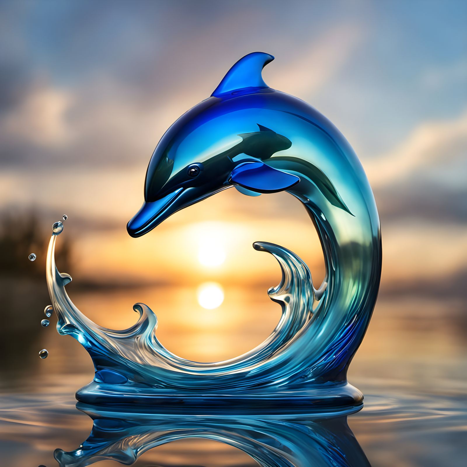 Blown Glass Dolphin Sculpture in Hyperrealistic Style