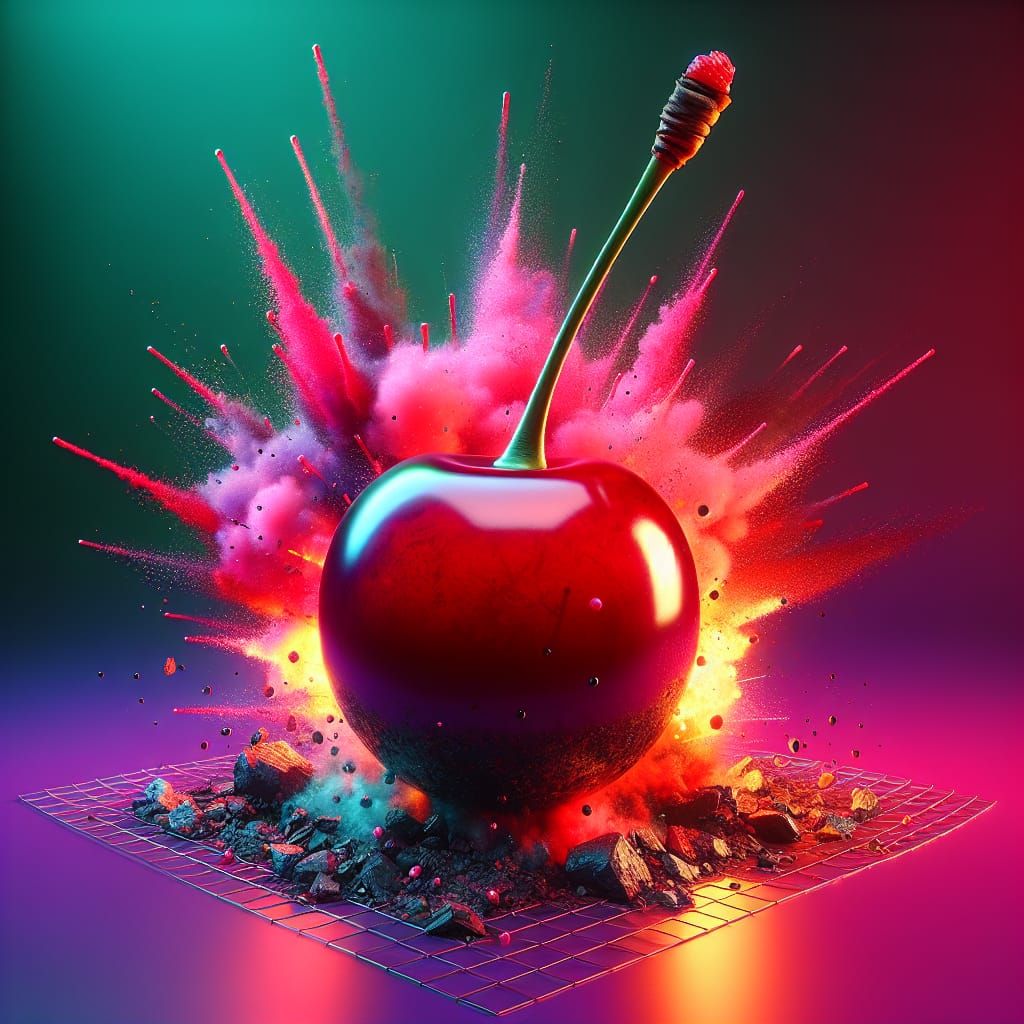 Hyperrealistic Cherry Bomb Explosion Concept Art