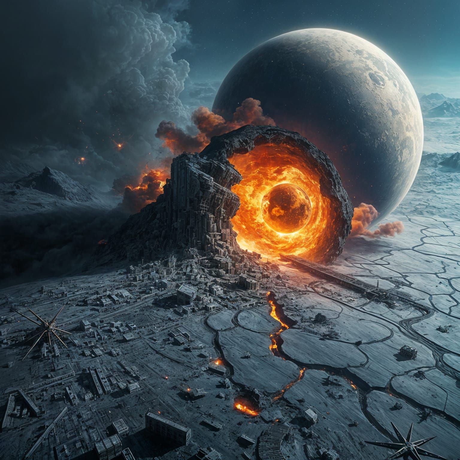 Cosmic Cataclysm in Hyperrealistic Dystopia