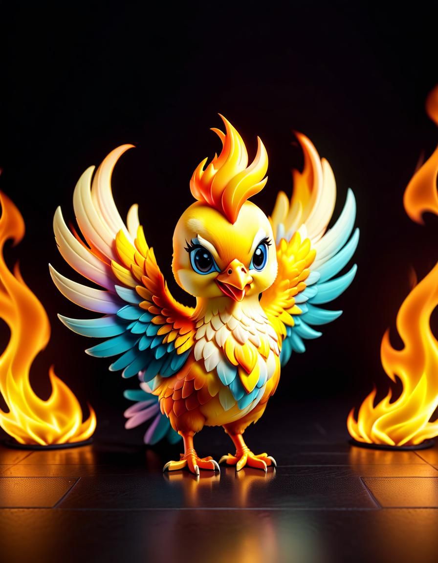 Pastel Fire Chicken Phoenix in Micro Shot