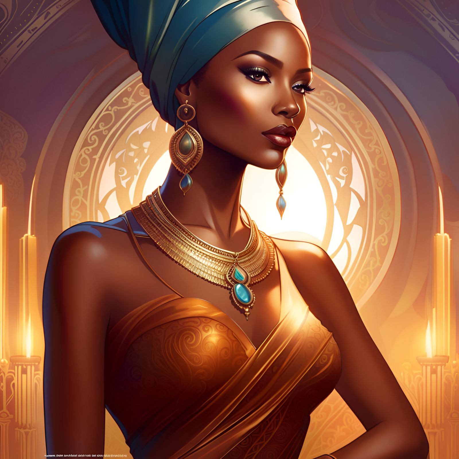 Elegant African Lady Portrait in Hyperrealistic Style