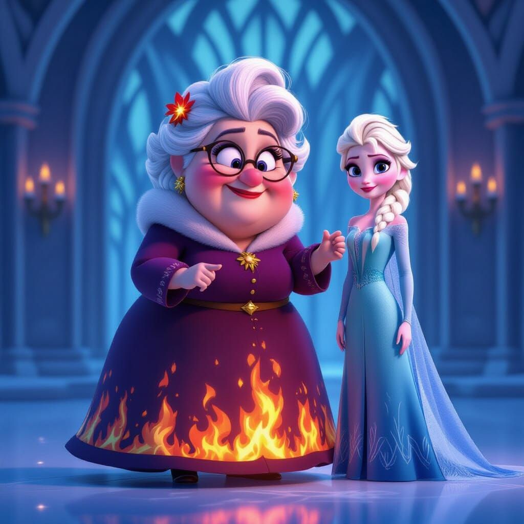 Funny Grandma Meets Elsa in Ice Palace