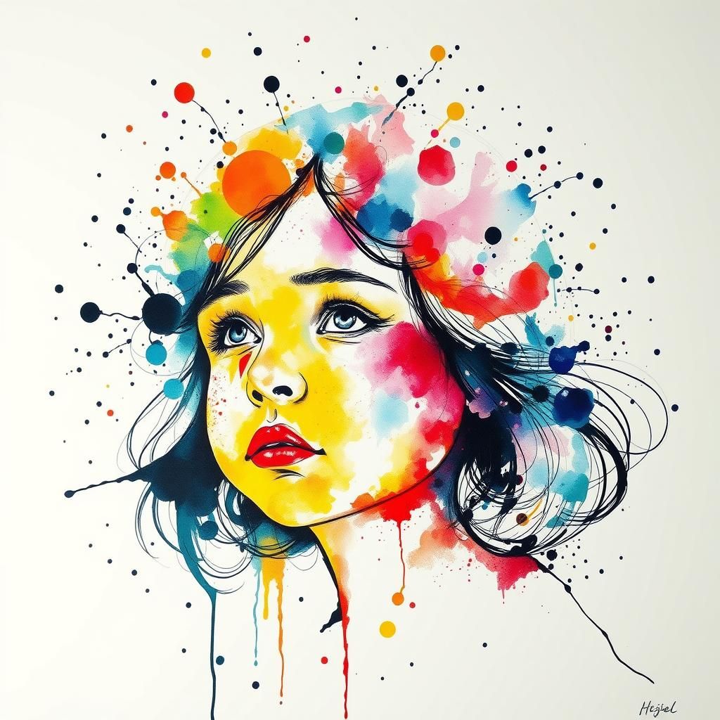 Colorful Ink Splatter Art of a Girl's Thoughts