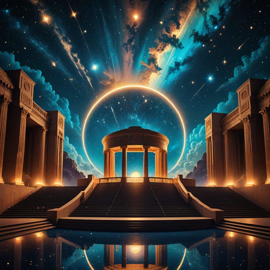 Art Deco Cosmic Theater in a Starry Nebula Void