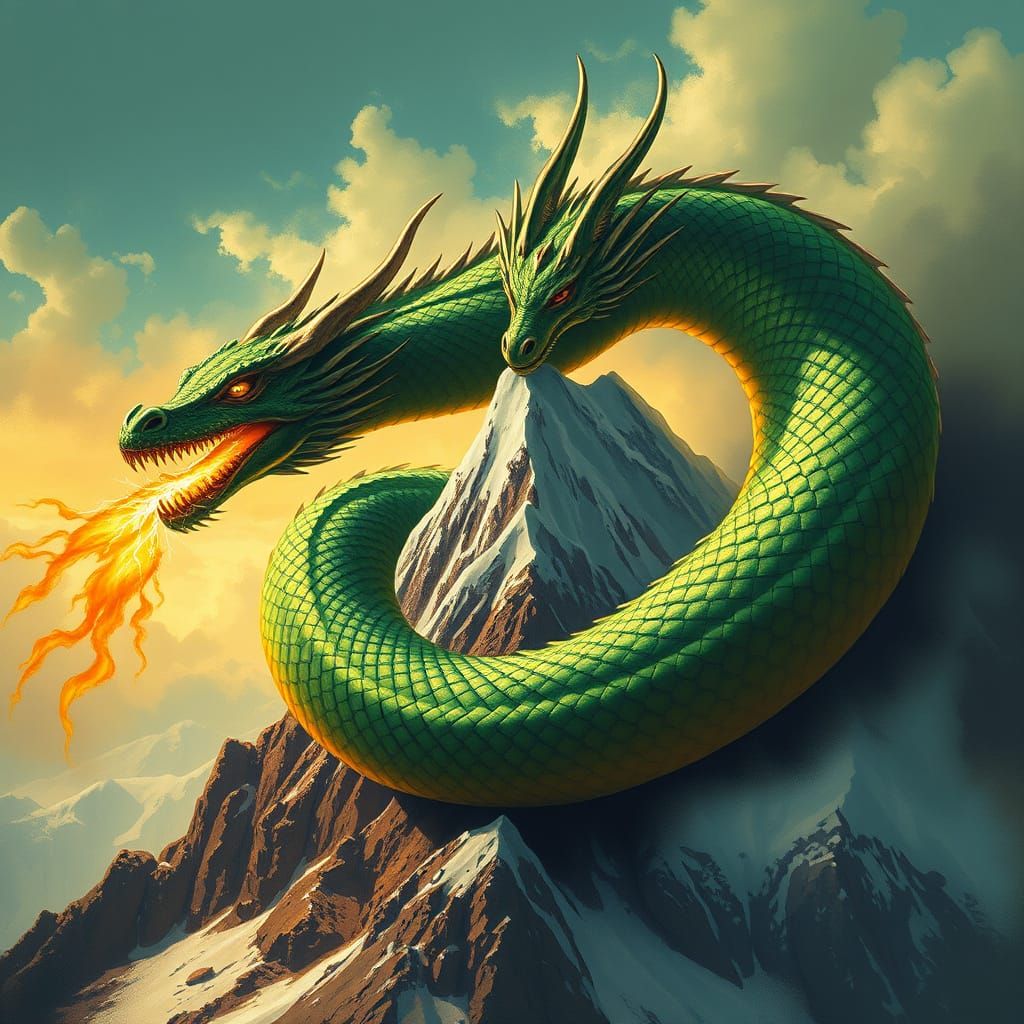 Emerald Dragon Coils Around Mount Everest as Epic Artwork