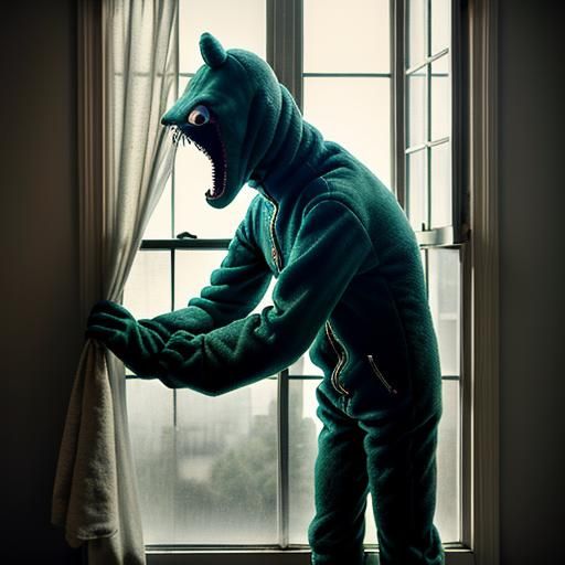 Vintage Monster Costume Window Cleaning Photo