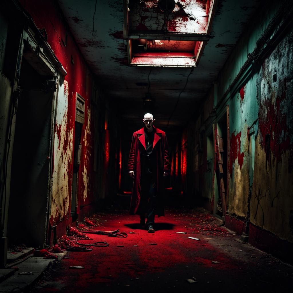 Vampire Hunter on Dark Road in Crypt