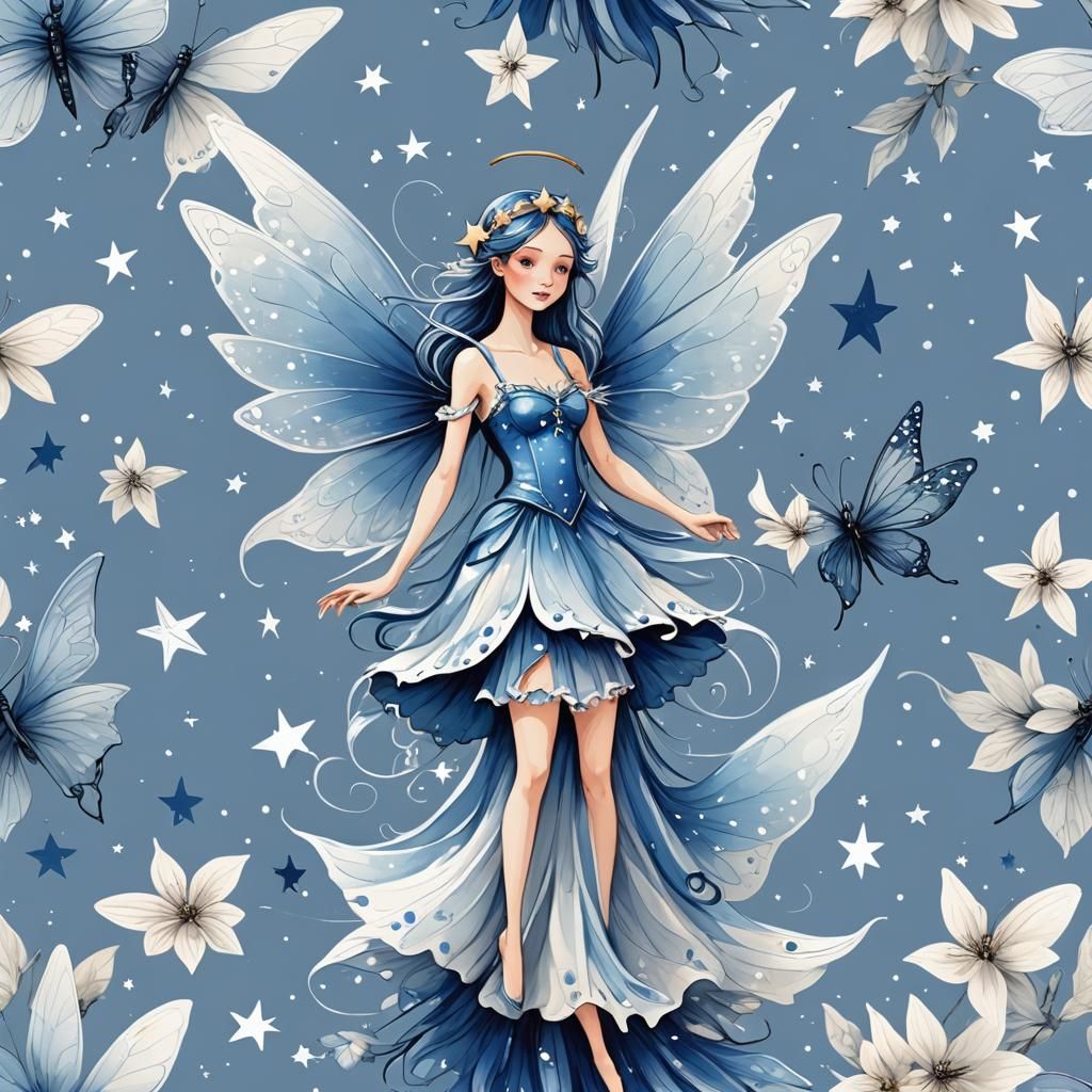 Blue and White Fairy Holding a Star
