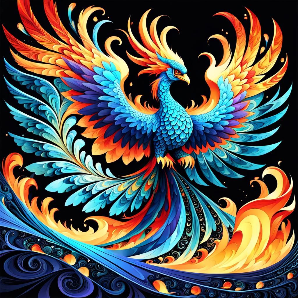 Abstract Phoenix Rising: Fractal Vector Art