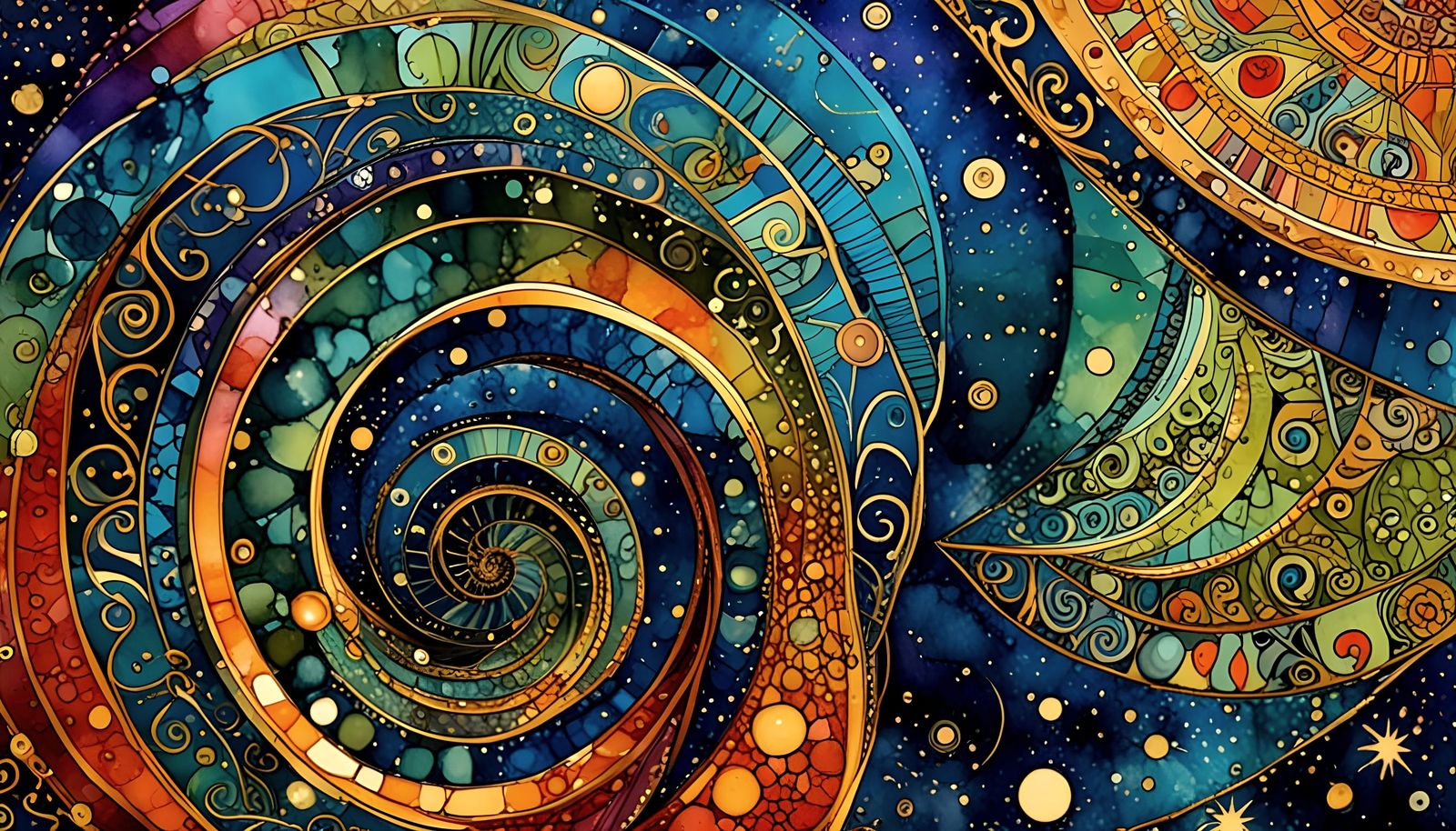 Cosmic Geometry Stairway in Vibrant Alcohol Ink