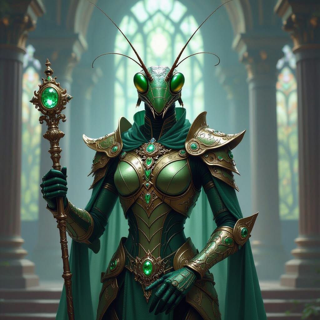 Regal Mantis Warrior in Emerald Armor
