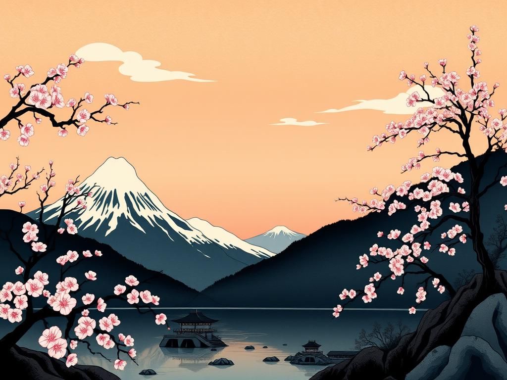 Tranquil Japanese Landscape in Ukiyo-e Style