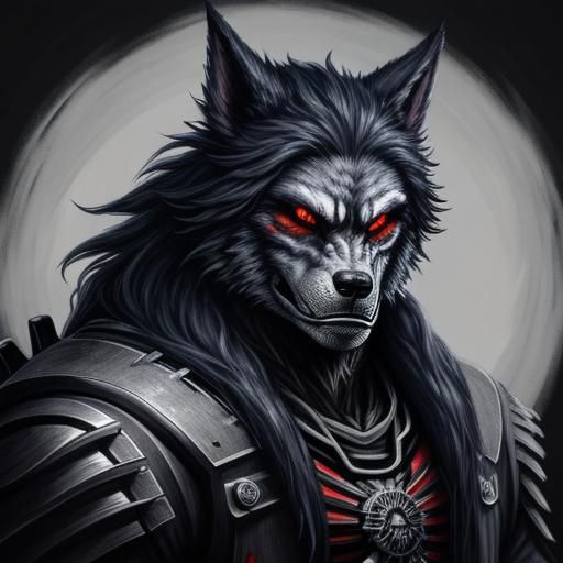 Cyber Samurai Werewolf in Charcoal Style