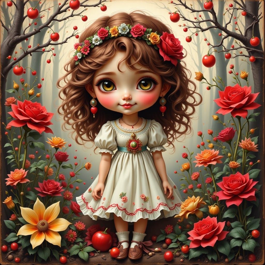 Smiling Anime Girl with Red Color Palette