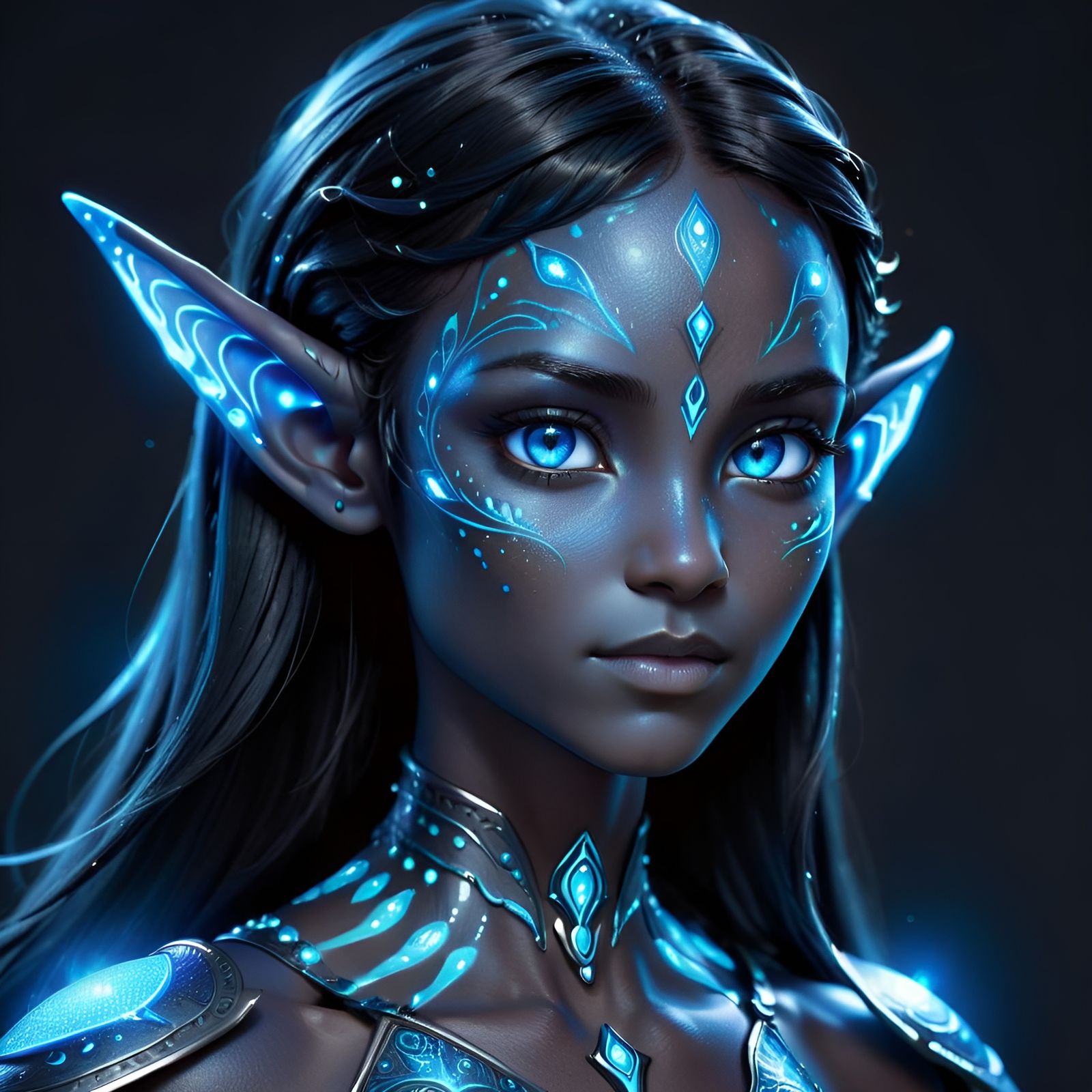 Bioluminescent markings shine in the darkness showing her true form