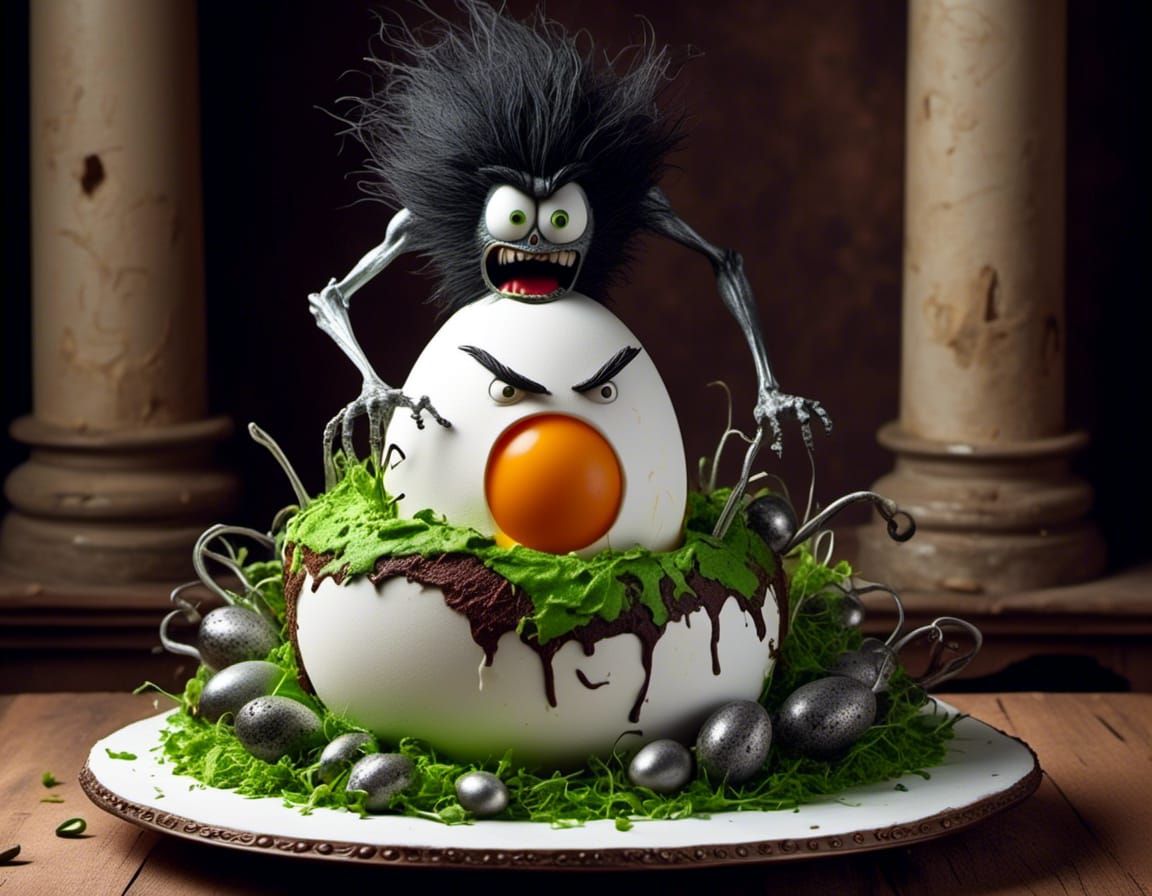 Angry Egg Topping a Wedding Cake