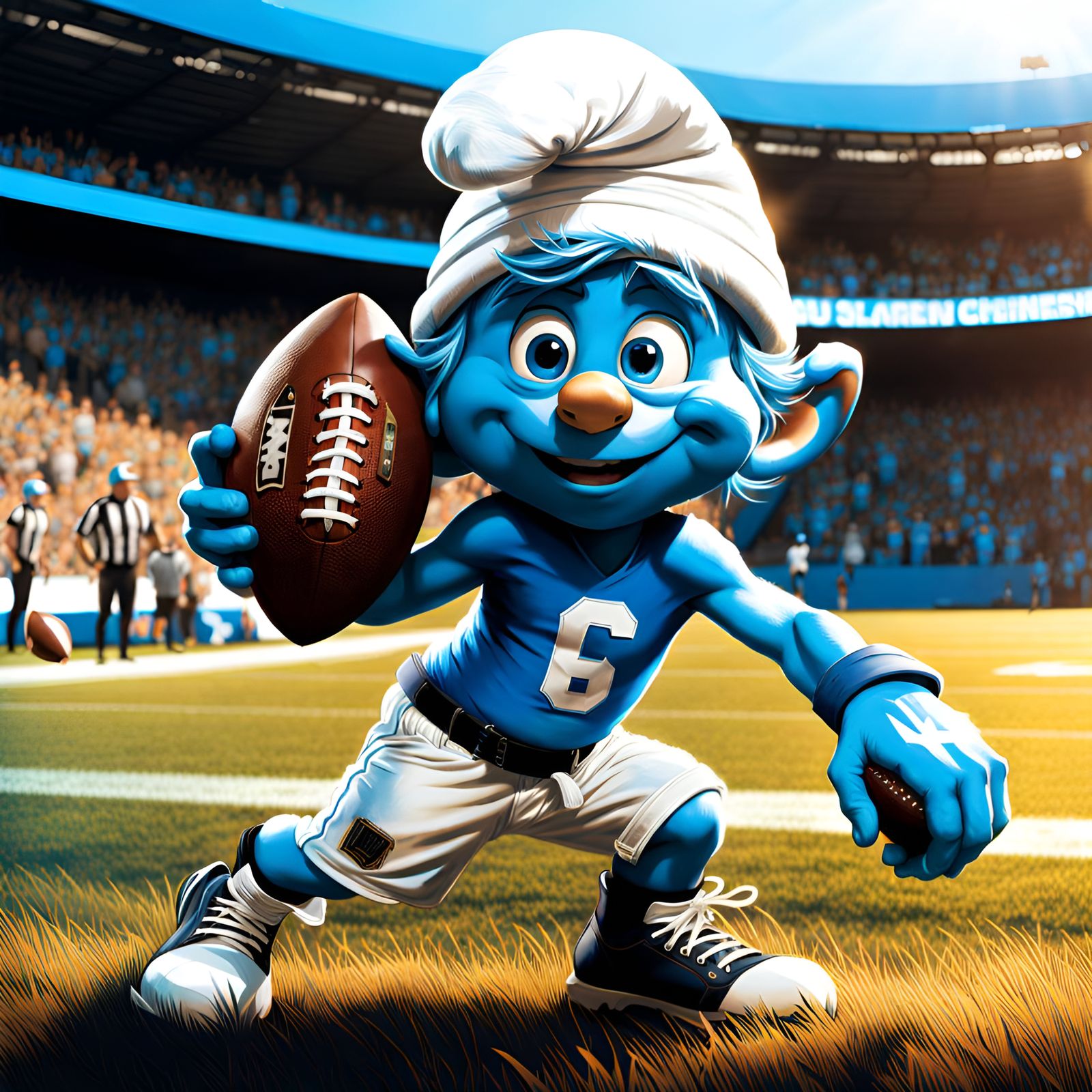 Smurf Plays Football on Sunny Day