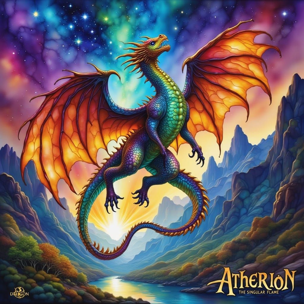Aetherion Dragon Hovering Over Mystical Landscape