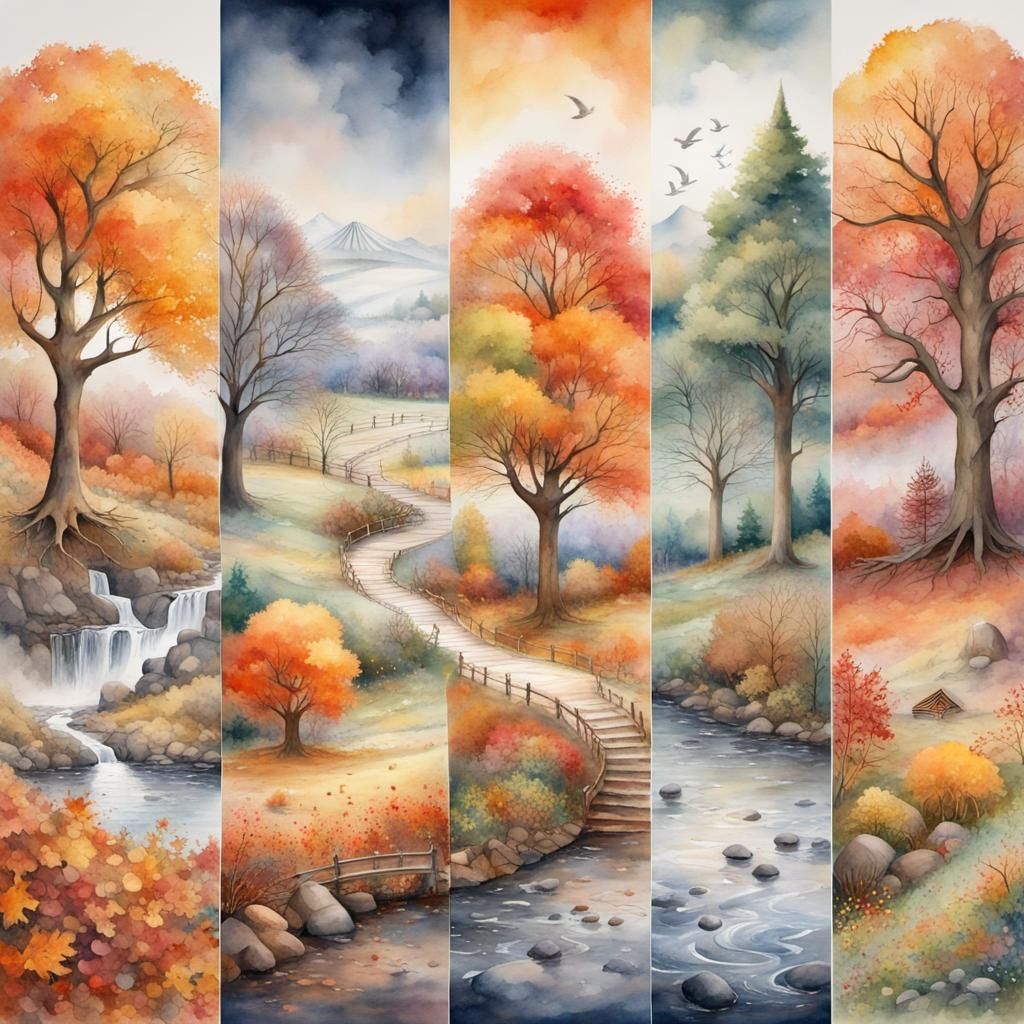 Watercolour of Four Seasons Blending Together