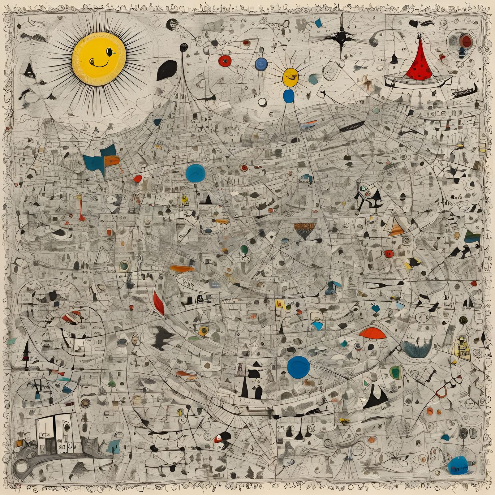 Doodle Map of Doodle World in Mixed Media