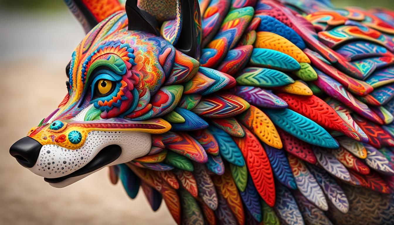 Mexican Wolf in Alebrije Style