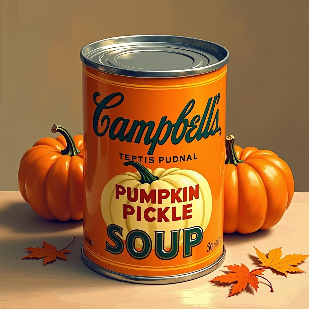 Vintage Can of Campbell's Pumpkin Pickle Soup in Warm Autumn...