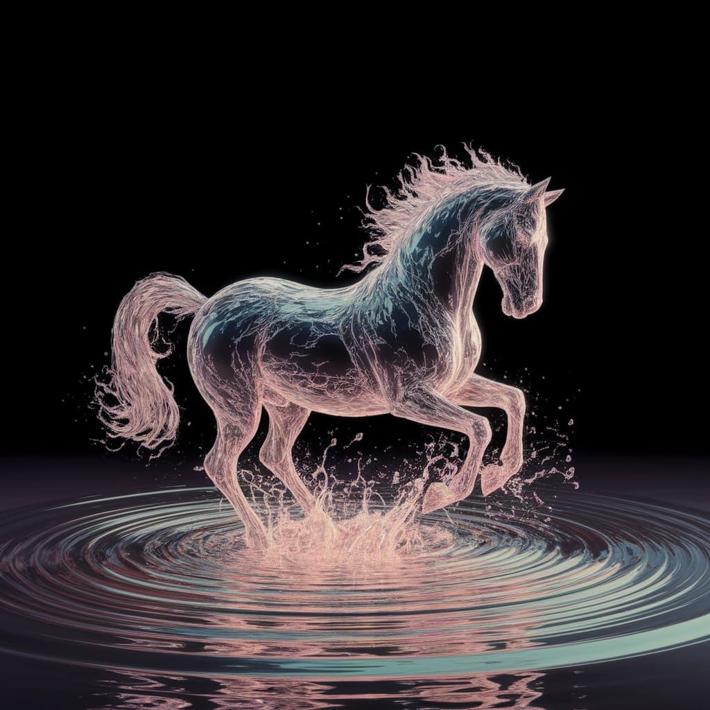 Water Horse Emerges from Iridescent Lake