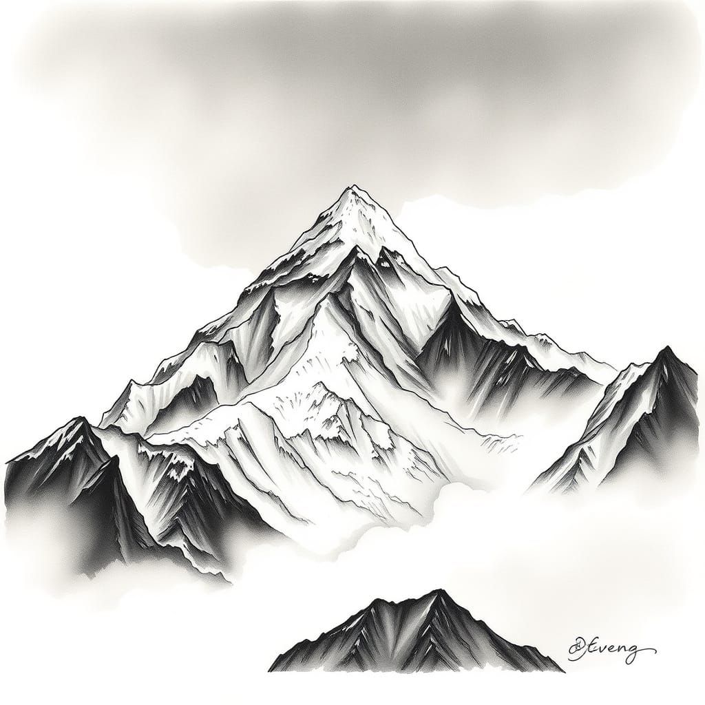 Mount Everest in Ink, Expressive Illustration