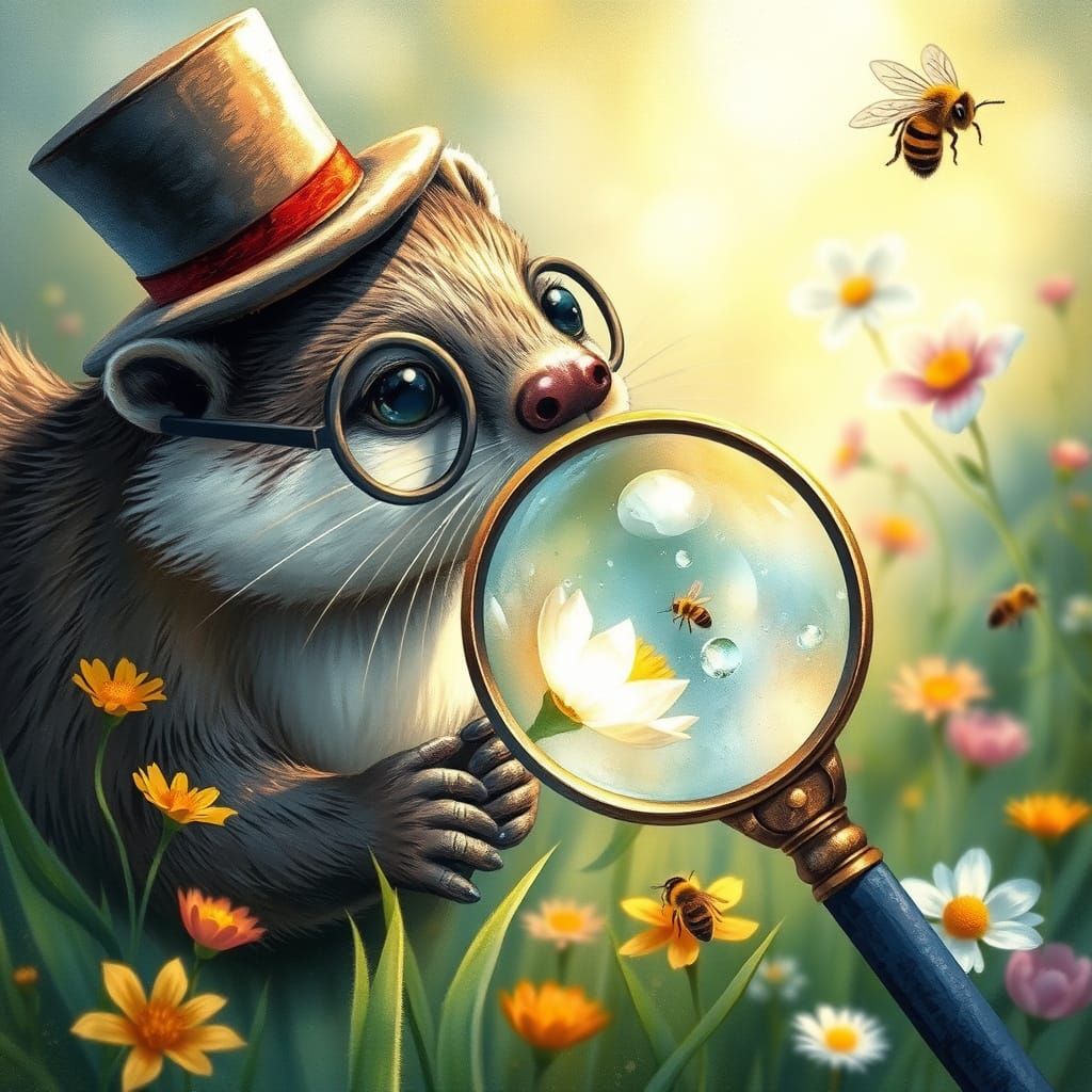 Whimsical Otter Discovering a Miniature World