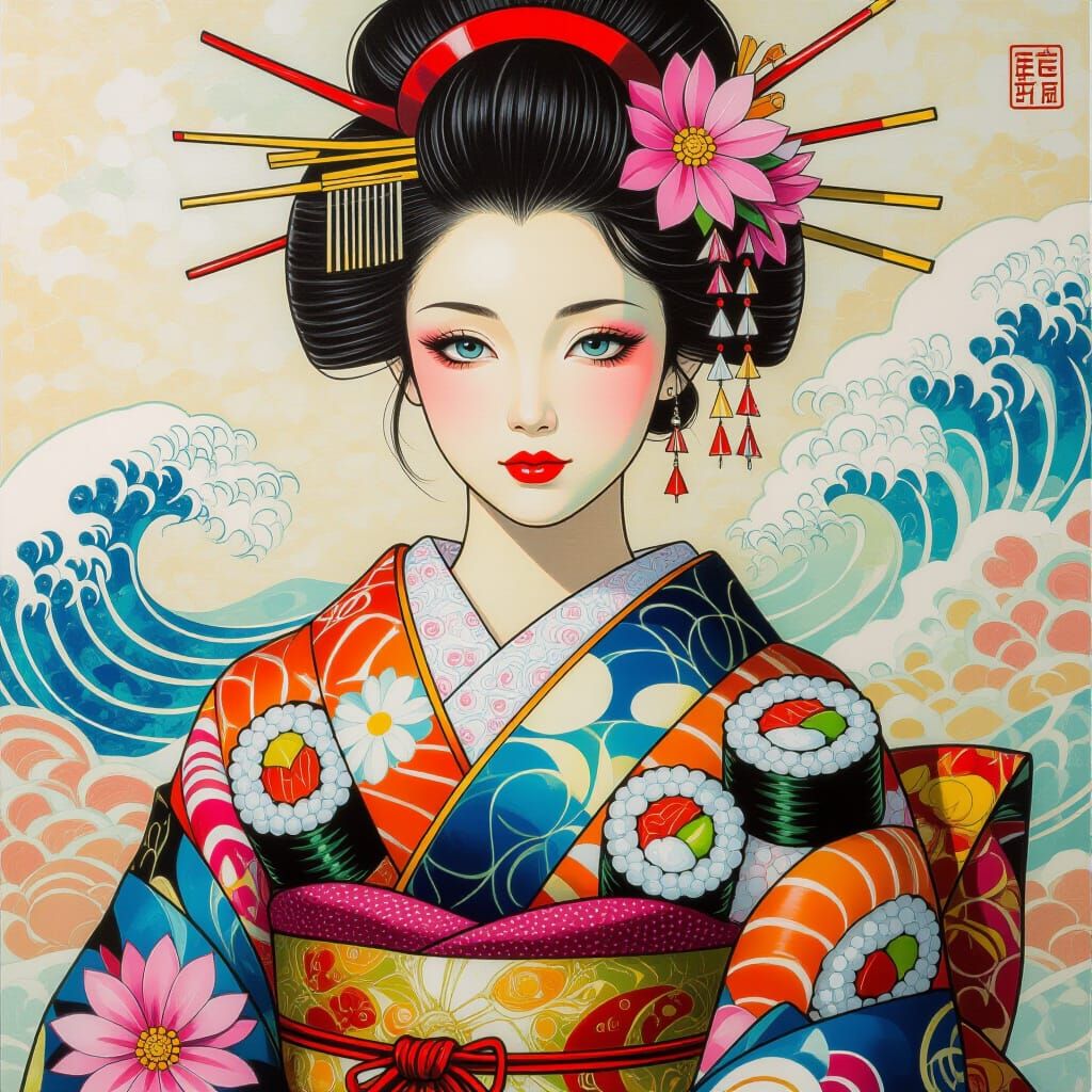 Sushi Woman: Abstract Portrait in Pop Art Style