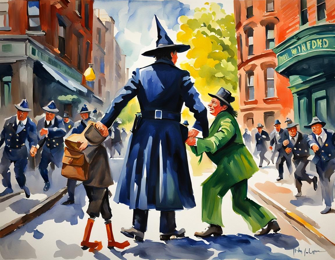 Wicked Witch as NYC Cop: Gouache Impressionist Painting