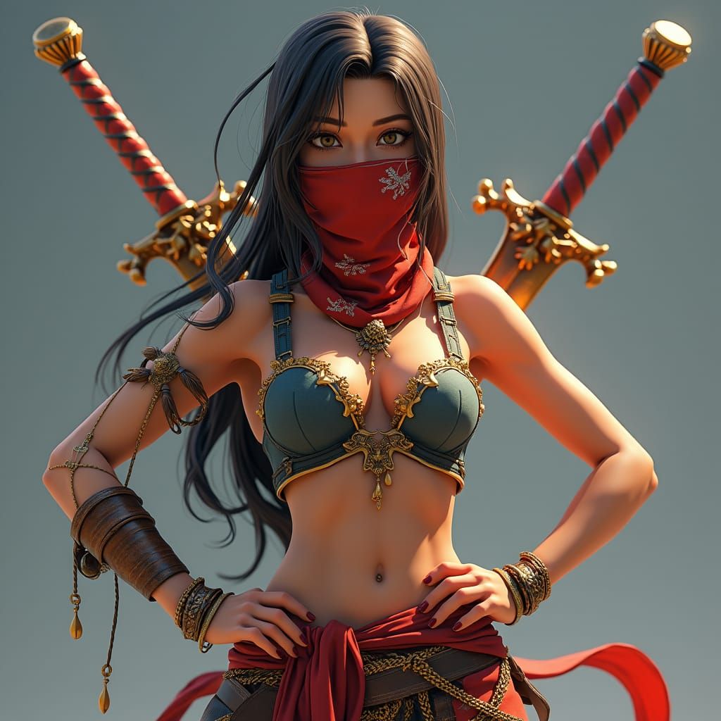 Pirate Woman in Anime Style with Gleaming Blades