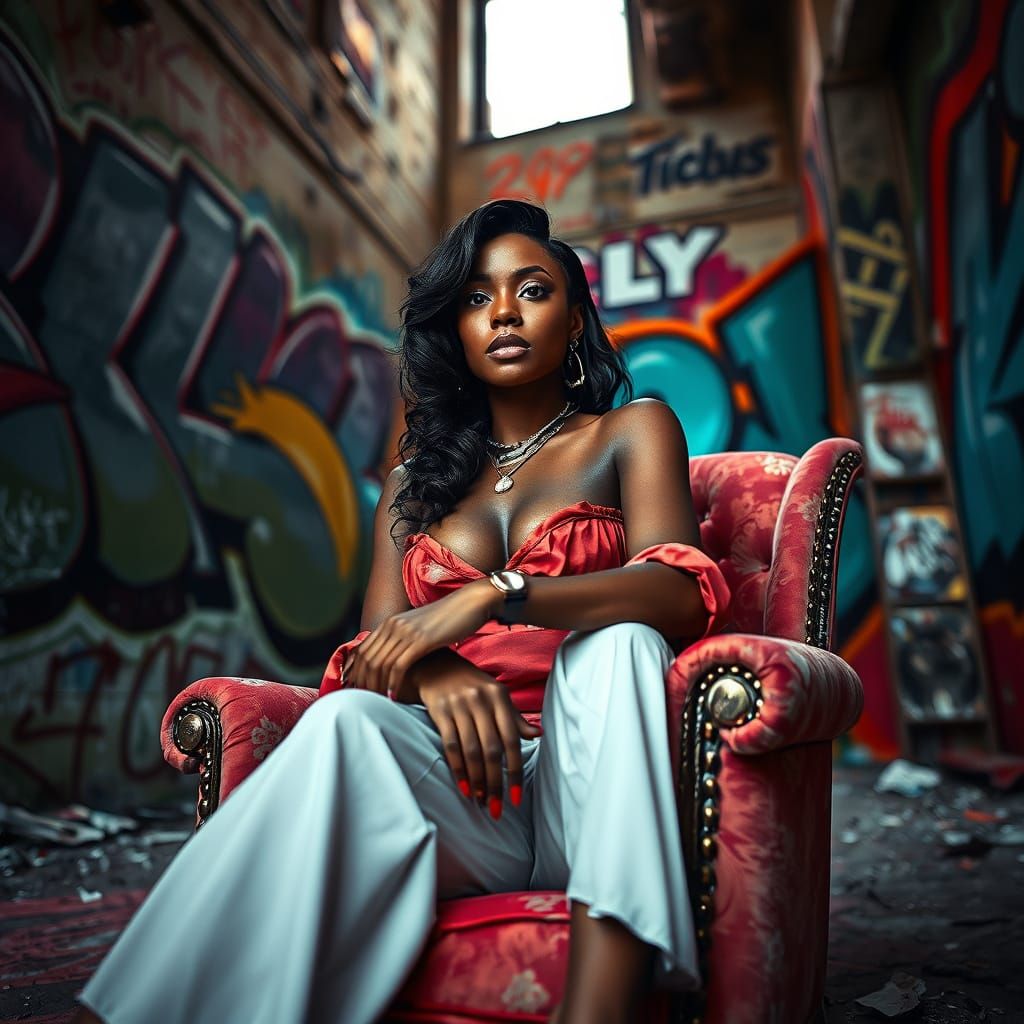 Elegant Caribbean Woman in Vibrant Urban Decay