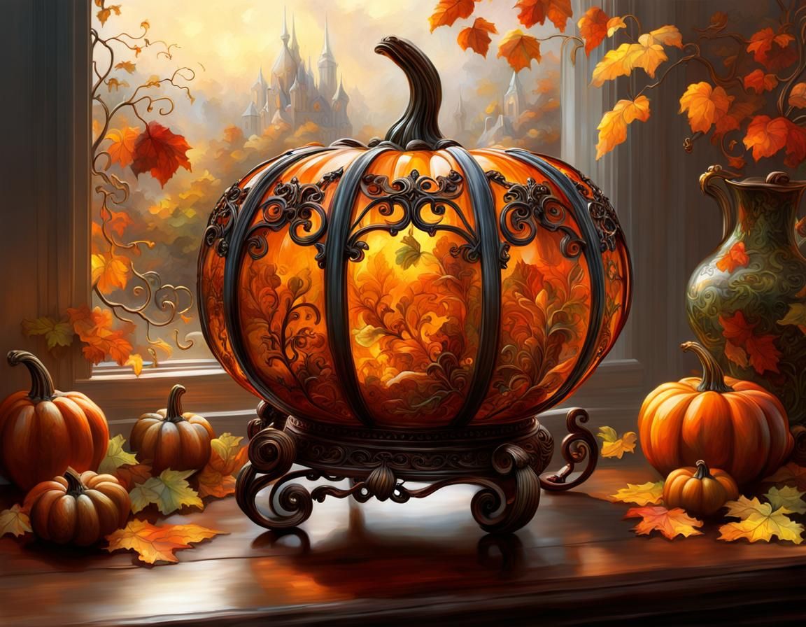 Intricate Glass Pumpkin Coach in Fantasy Style