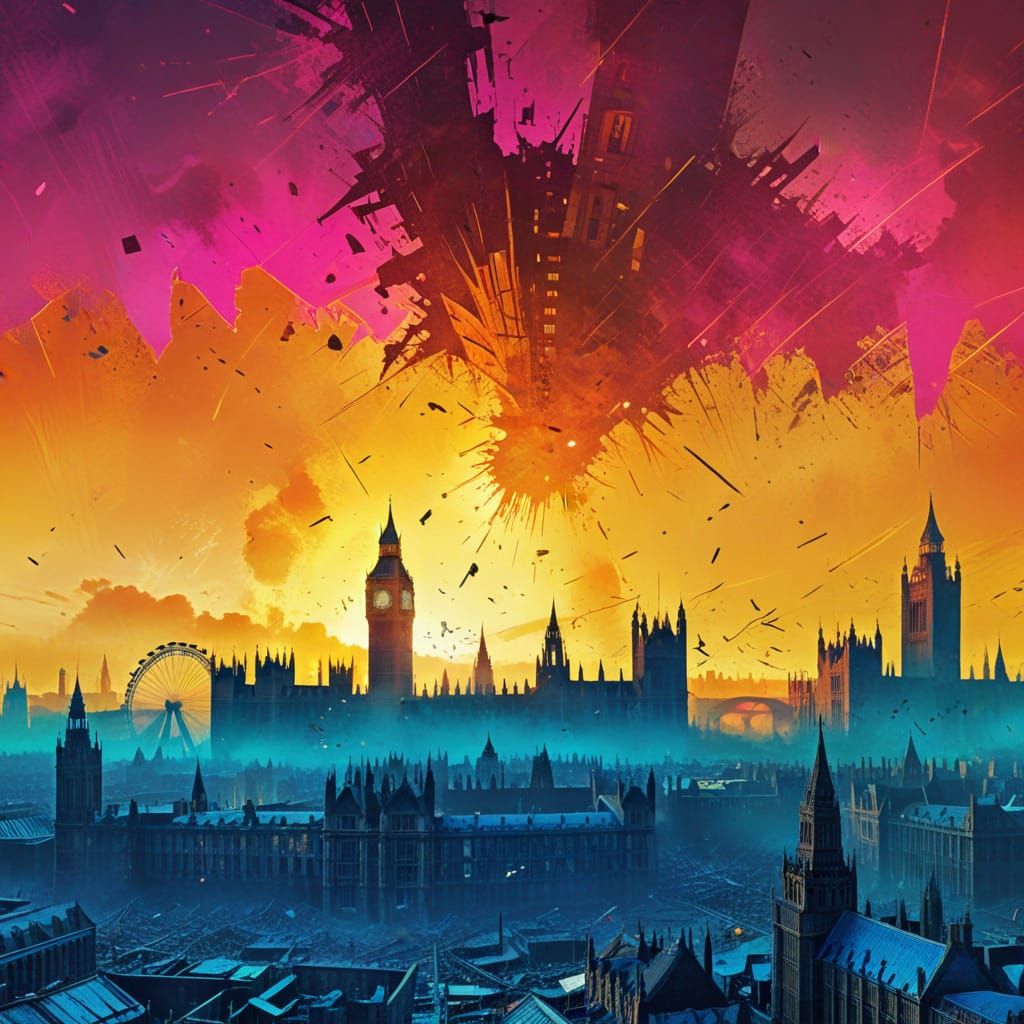 Apocalyptic Cityscape: Vibrant Digital Art