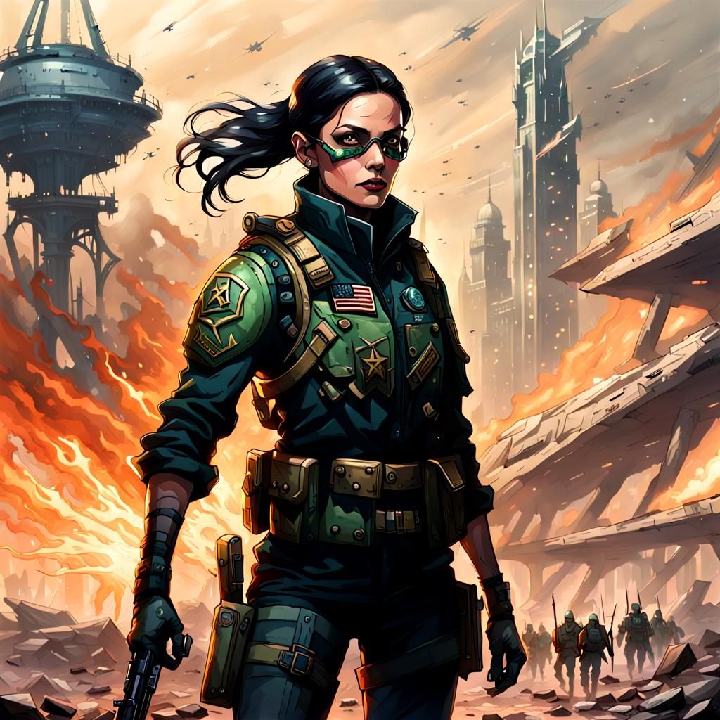 Eldritch Woman General in Dystopian Army